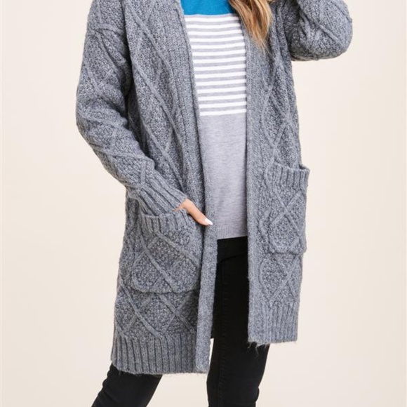NWT Charcoal Gray Long Cable-knit Cardigan Sweater - Picture 6 of 8